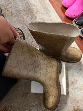 Gucci Tan Monogram Women's Rain Boots